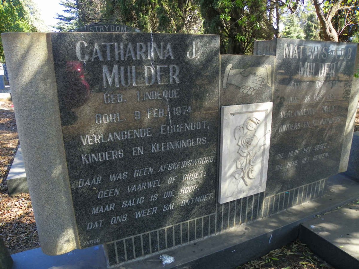 MULDER Matthys A.D.B. 1908-1995 &amp; Catharina J. LINDEQUE -1974 #3