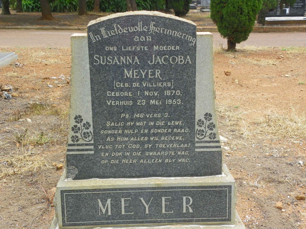 MEYER Susanna Jacoba nee DE VILLIERS 1870-1953
