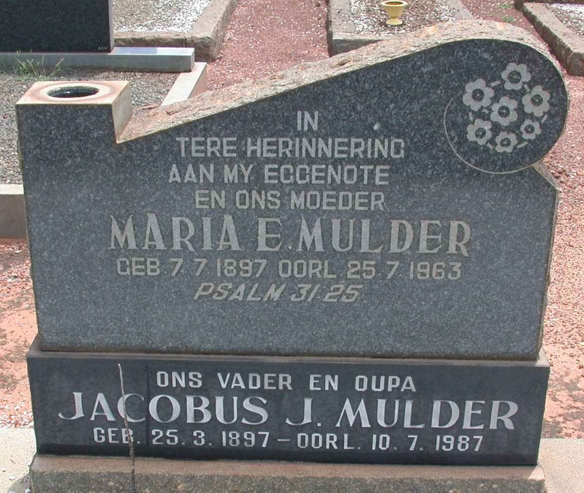 MULDER Jacobus J. 1897-1987 &amp; Maria E. 1897-1963