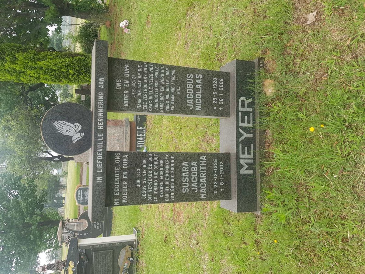 MEYER Jacobus Nicolaas 1920-2006 &amp; Susara Jacoba Magaritha 1935-2002