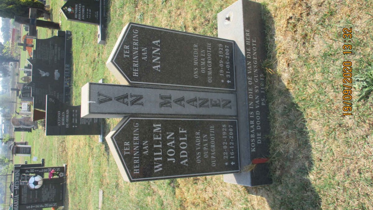 MAANEN Willem Joan Adolf, van 1928-2007 &amp; Anna 1929-2007