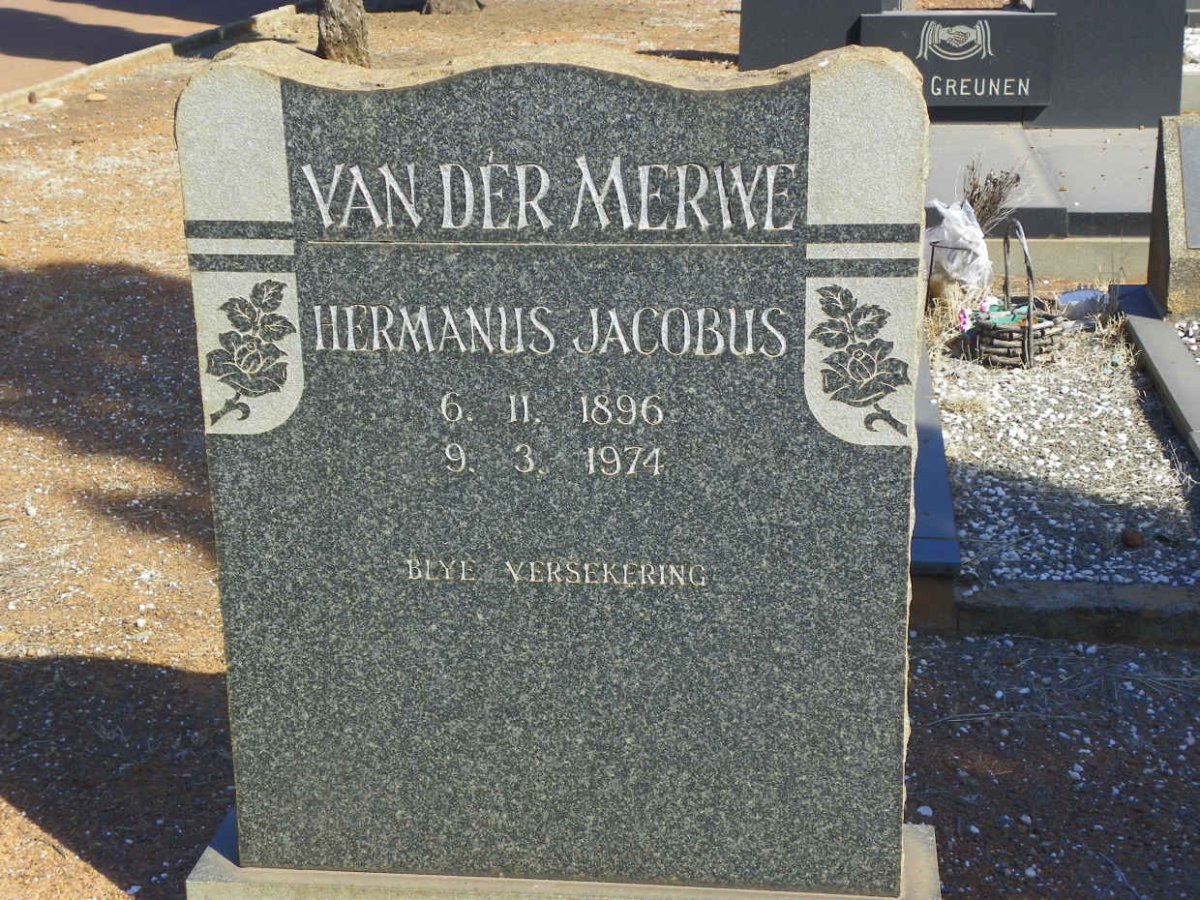 MERWE Hermanus Jacobus, van der 1896-1974
