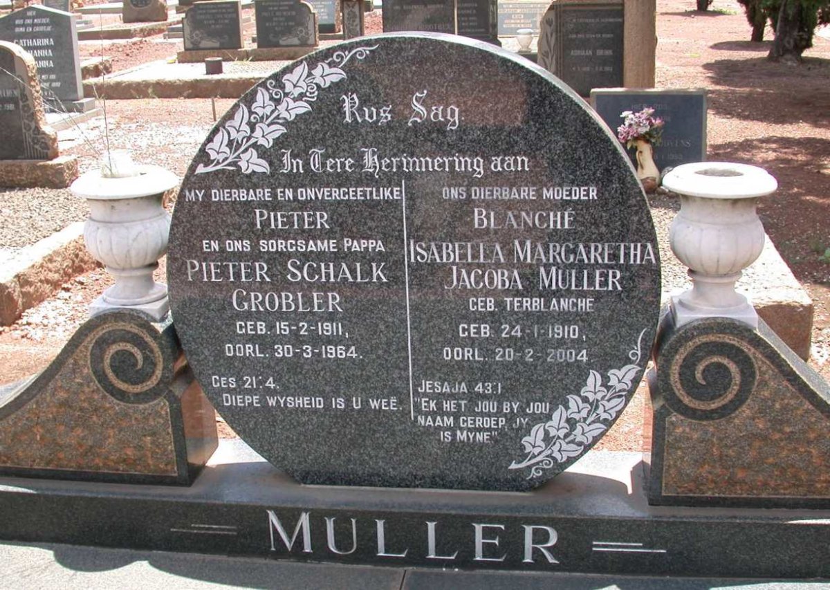 MULLER Pieter Schalk Grobler 1911-1964 &amp; Blanche Isabella Margaretha Jacoba TERBLANCHE 1910-2004