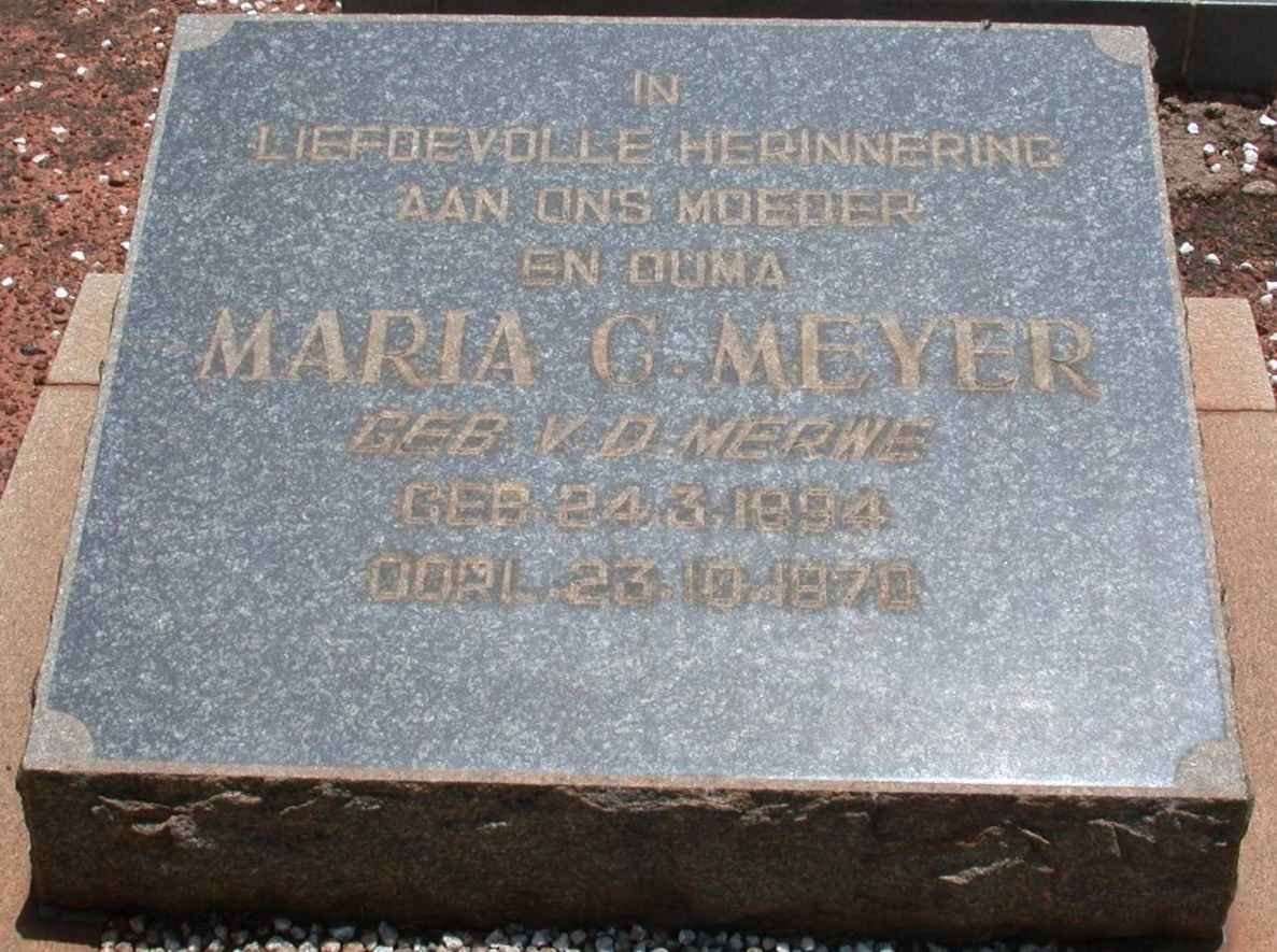 MEYER Maria G. nee VAN DER MERWE 1894-1970