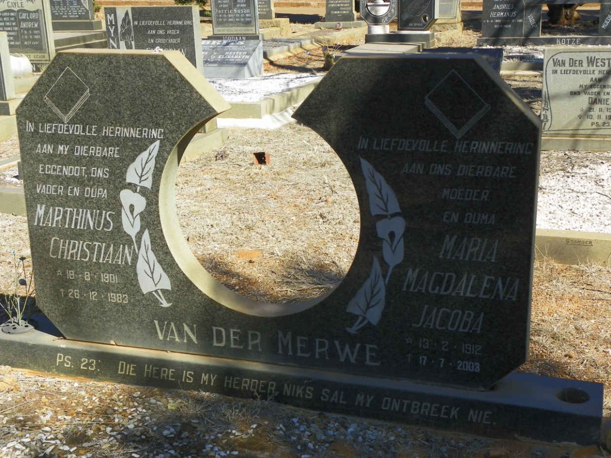 MERWE Marthinus Christiaan, van der 1901-1983 &amp; Maria Magdalena Jacoba 1912-2003