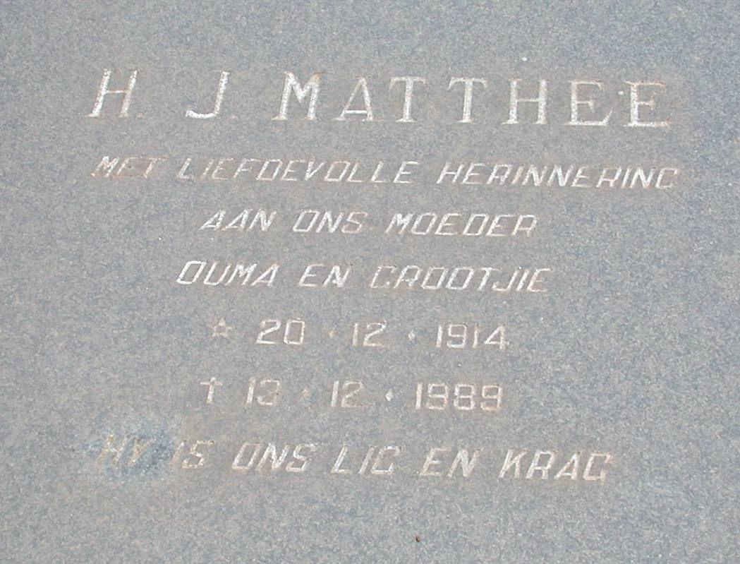 MATTHEE H.J. 1914-1989