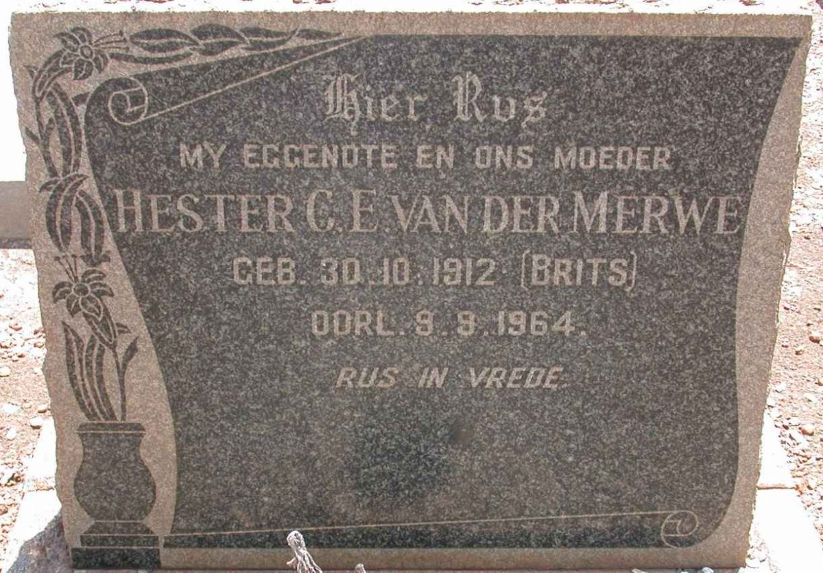MERWE Hester C.E., van der nee BRITS 1912-1964