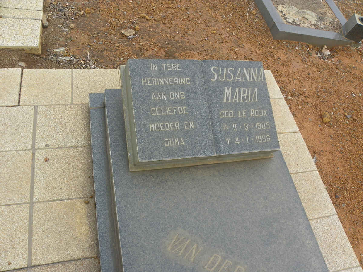 MERWE Andries Johannes Burger, van der [...]–1983 & Susanna Maria nee LE ROUX 1905–1986 #3