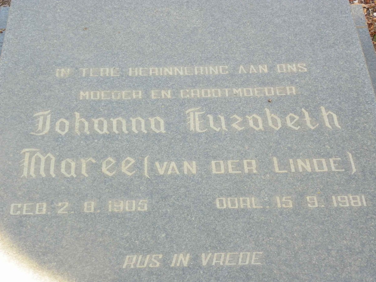 MAREE Andries Jacobus Bester 1908-1973 &amp; Johanna Elizabeth nee VAN DER LINDE 1905-1981 #3