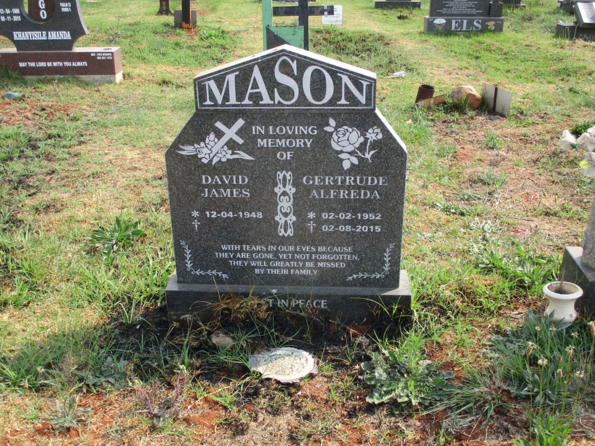 MASON David James 1948- &amp; Gertruida Alfreda 1952-2015