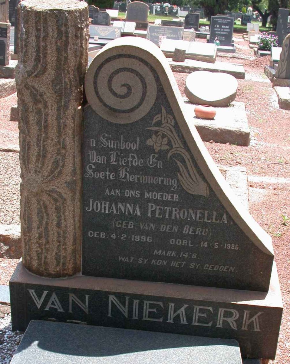 NIEKERK Johanna Petronella, van nee VAN DEN BERG 1896-1988