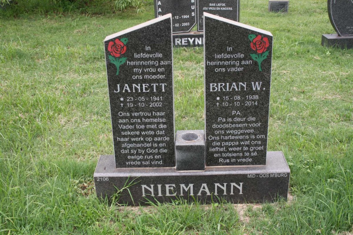 NIEMANN Brian W. 1938-2014 &amp; Janett 1941-2002