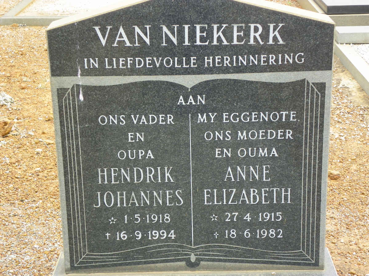 NIEKERK Hendrik Johannes, van 1918-1994 &amp; Anne Elizabeth 1915-1982
