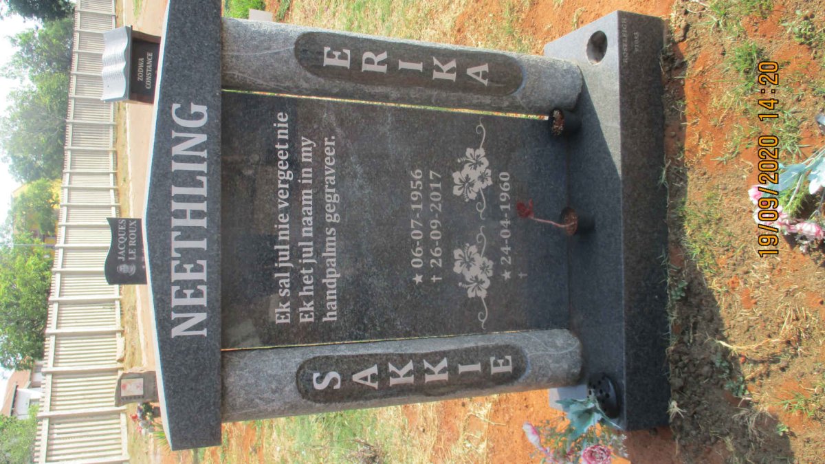 NEETHLING Sakkie 1956-2017 &amp; Erika 1960-
