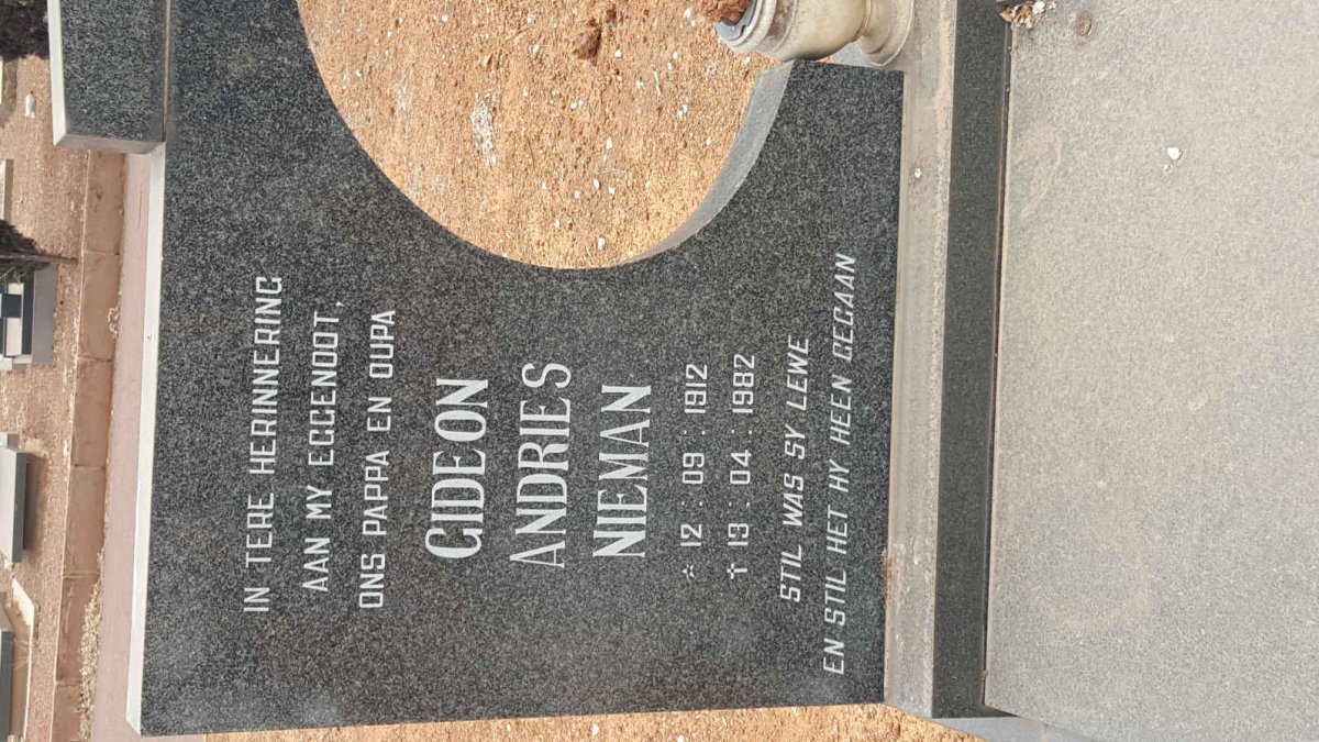 NIEMAN Gideon Andries 1912-1982 &amp; Susanna Jacoba E. 1920-2006 :: NIEMAN Gideon 1952-2014 #1