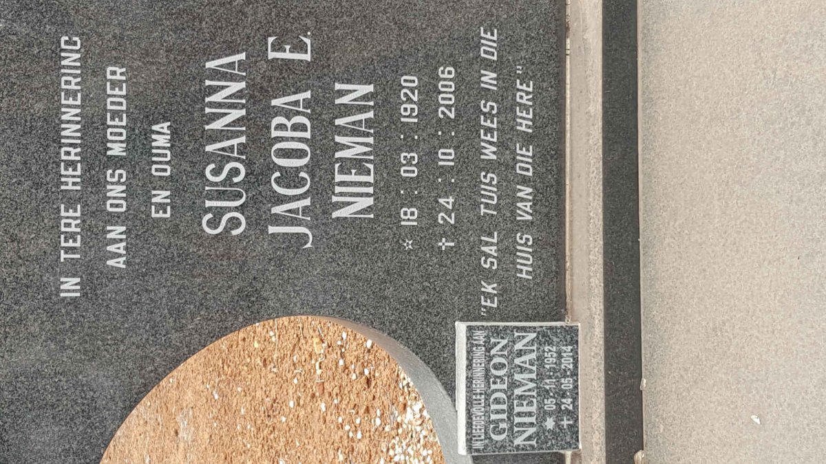 NIEMAN Gideon Andries 1912-1982 &amp; Susanna Jacoba E. 1920-2006 :: NIEMAN Gideon 1952-2014 #2