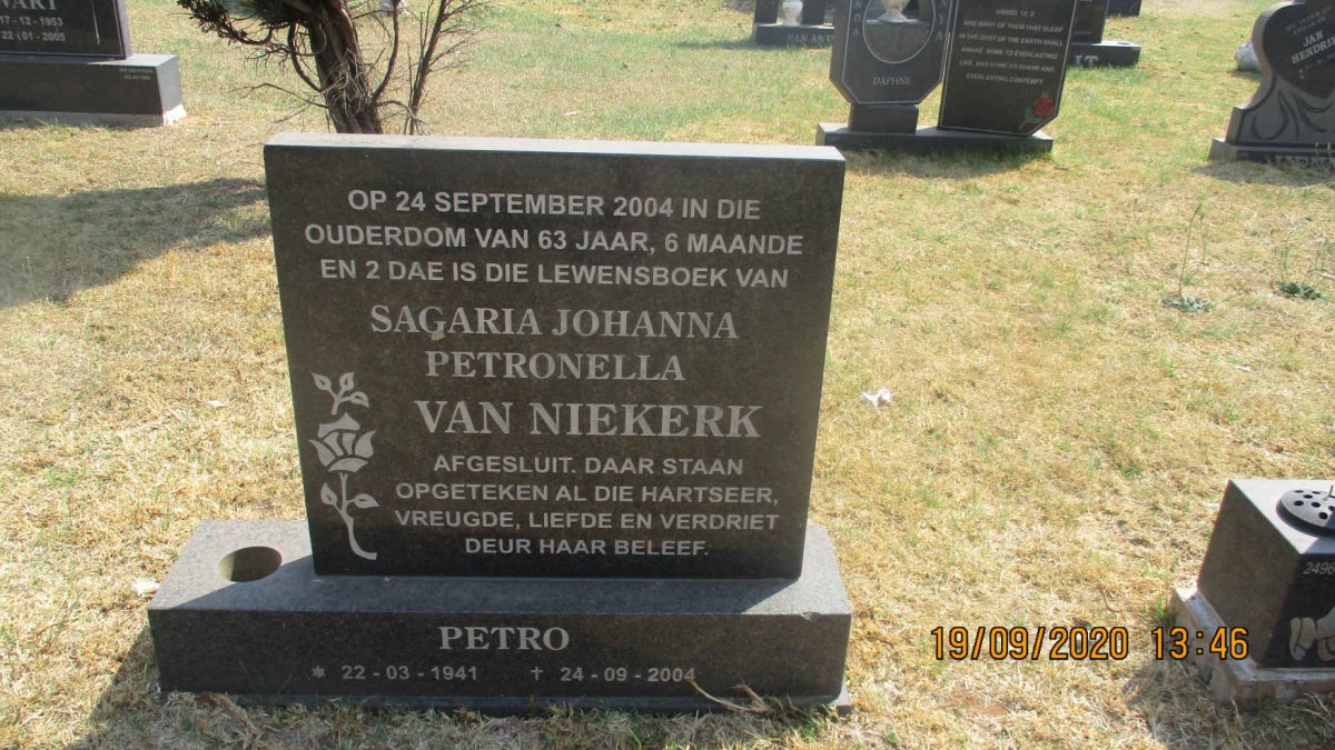 NIEKERK Sagaria Johanna Petronella, van 1941-2004