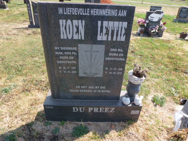 PREEZ Koen, du 1937-2009 &amp; Lettie 1940-2018