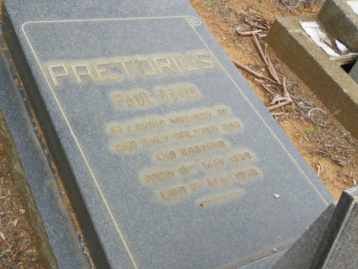 PRETORIUS Isaac David 1919–1984 & Anna Sophia 1923– :: PRETORIUS  Paul David 1953–1973 #2
