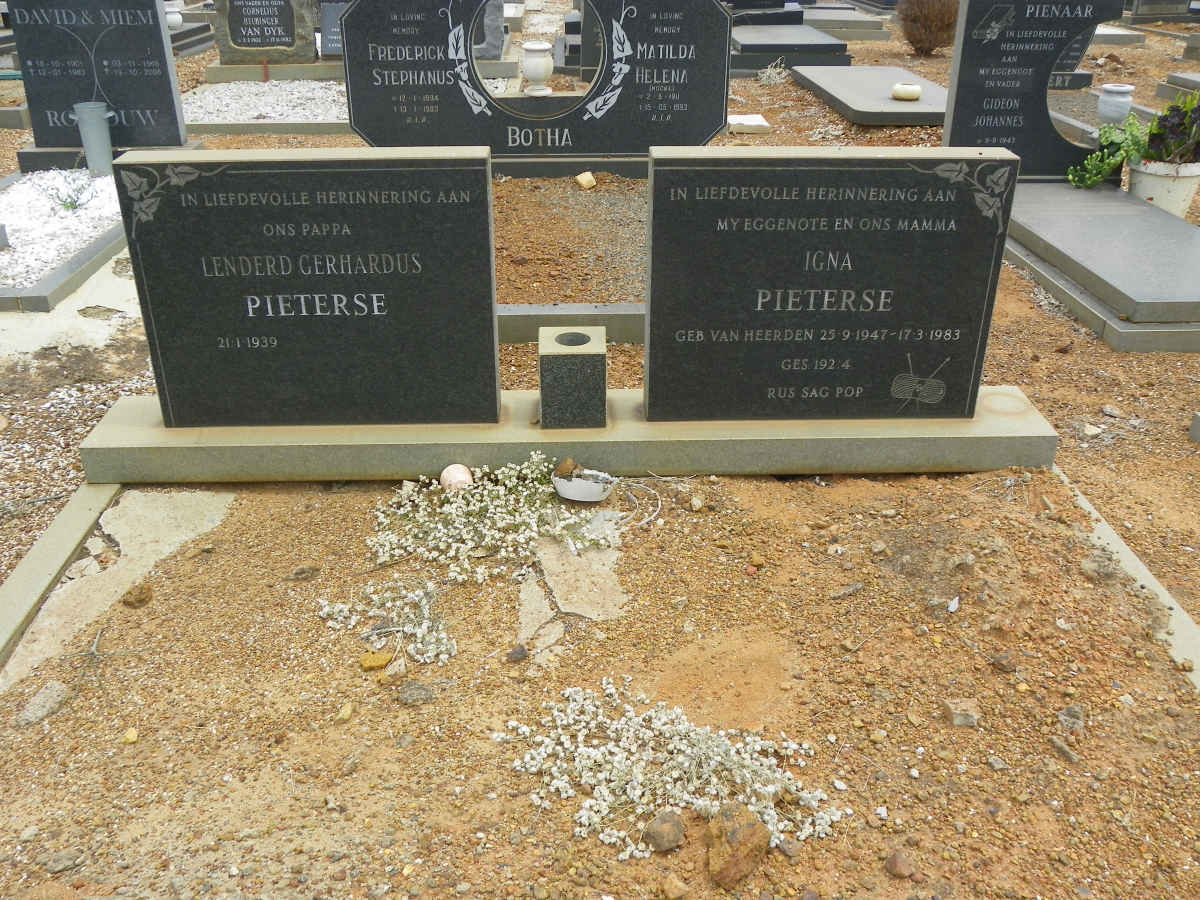 PIETERSE Lenderd Gerhardus 1939- &amp; Igna VAN HEERDEN 1947-1983