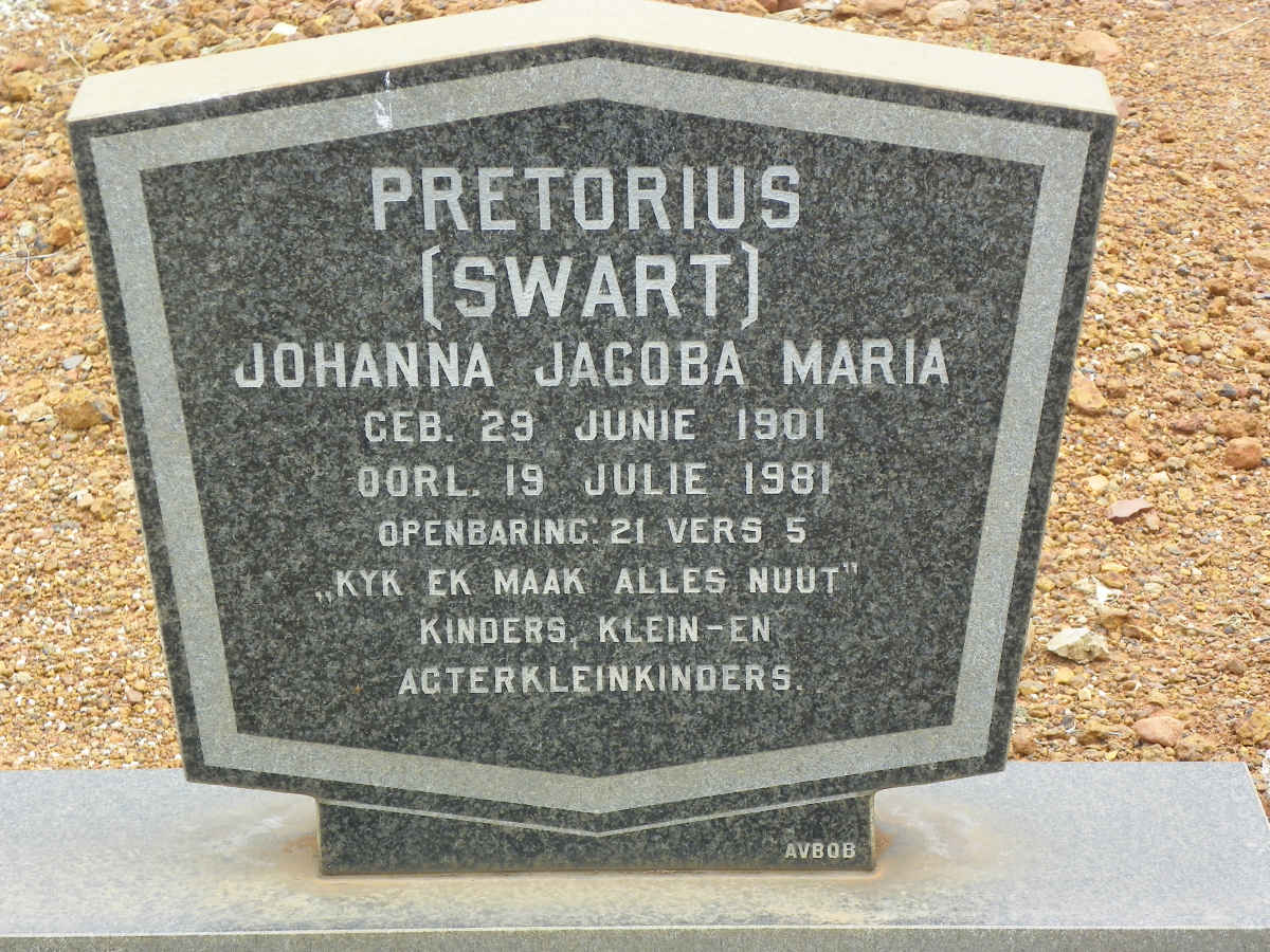 PRETORIUS Johanna Jacoba Maria nee SWART 1901-1981