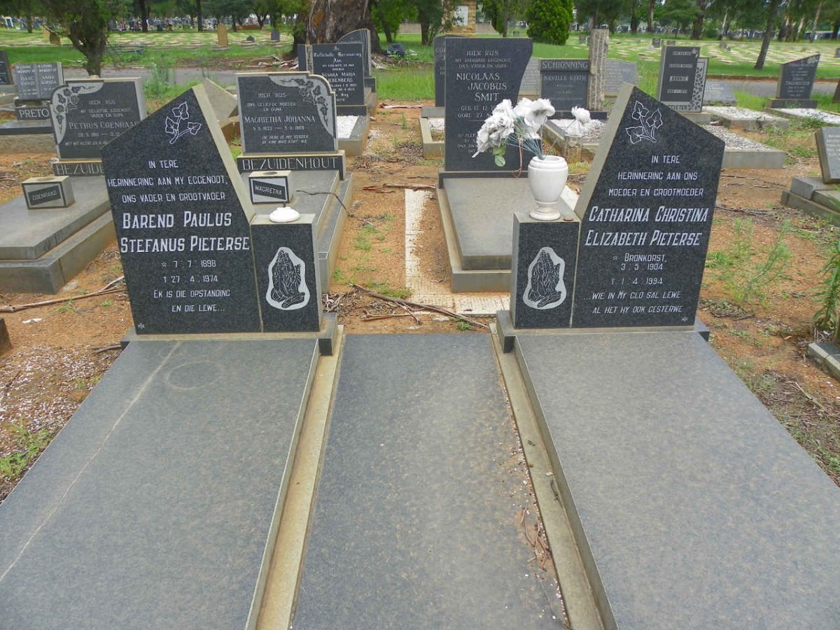 PIETERSE Barend Paulus Stefanus 1898-1974 &amp; Catharina Christina Elizabeth BRONKHORST 1904-1994