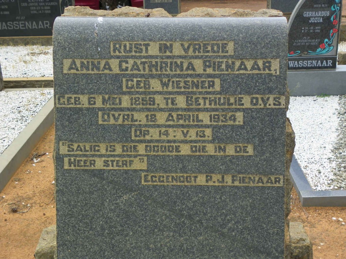 PIENAAR Petrus Johannes 1853-1935 &amp; Anna Cathrina nee WIESNER 1859-1934 #3