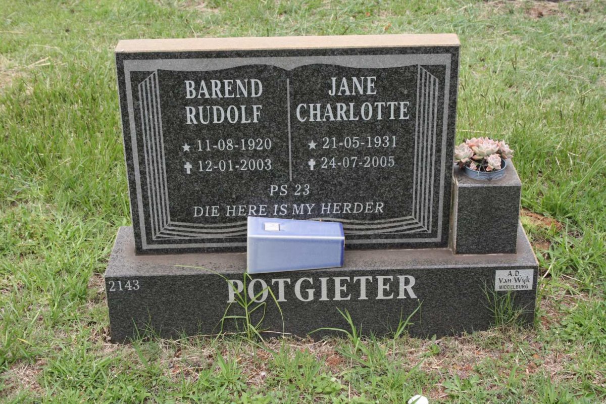 POTGIETER Barend Rudolf 1920-2003 &amp; Jane Charlotte 1931-2005