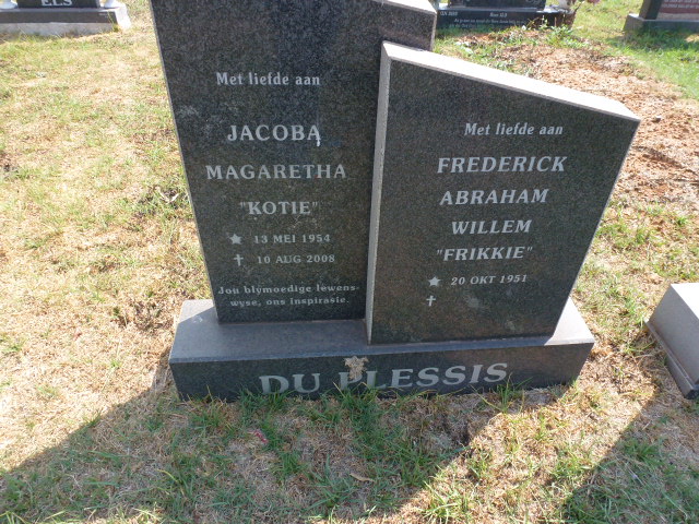 PLESSIS Frederick Abraham Willem, du 1951- &amp; Jacoba Magaretha 1954-2008