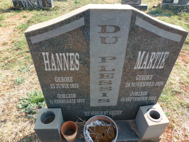 PLESSIS Hannes, du 1923-1972 &amp; Martie 1926-2012