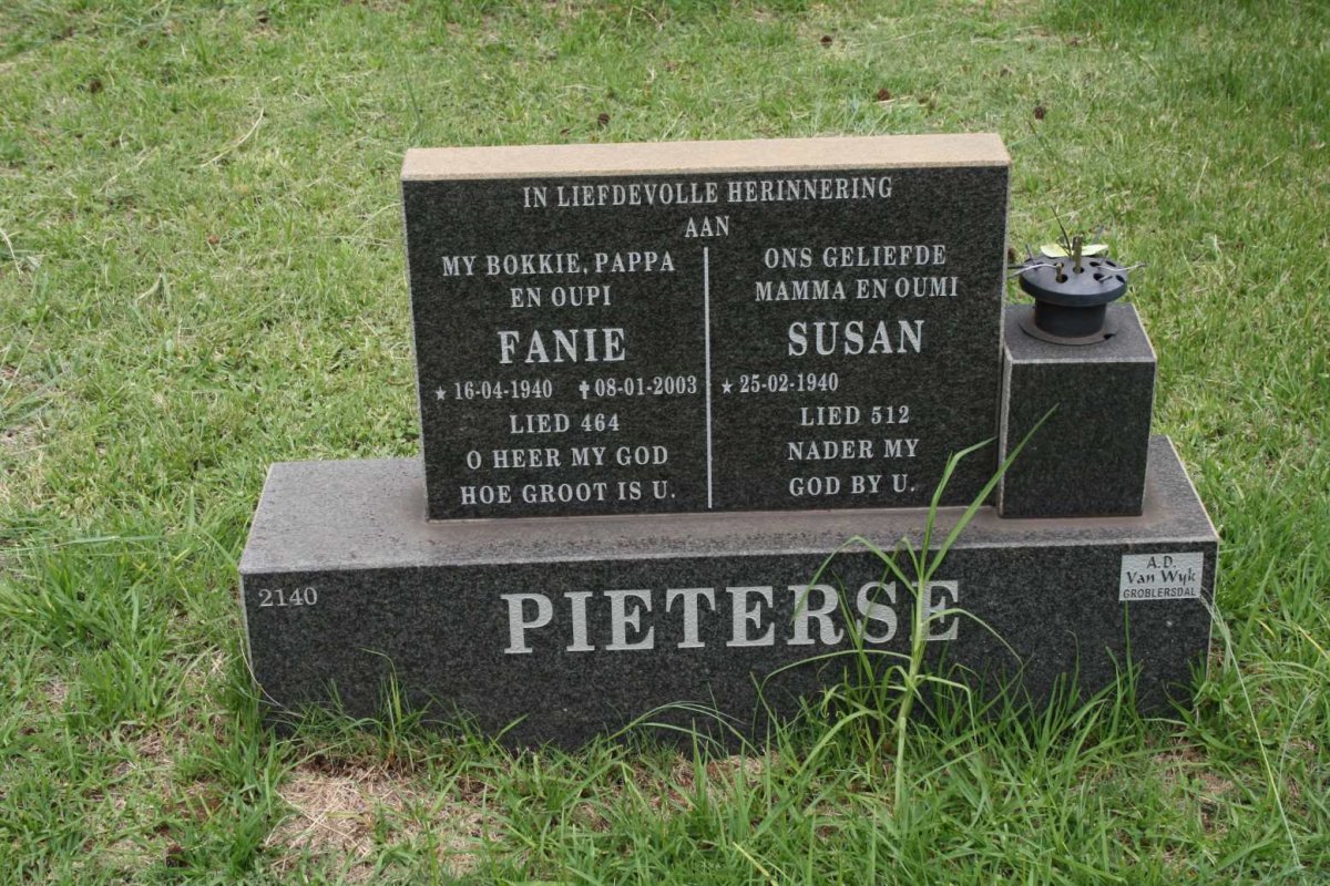 PIETERSE Fanie 1940-2003 &amp; Susan 1940-
