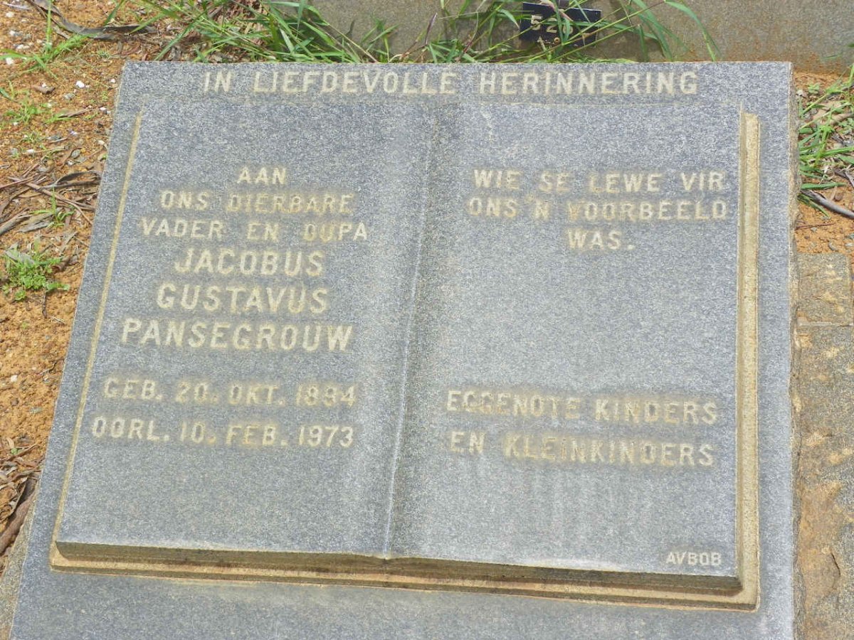 PANSEGROUW Jacobus Gustavus 1894-1973