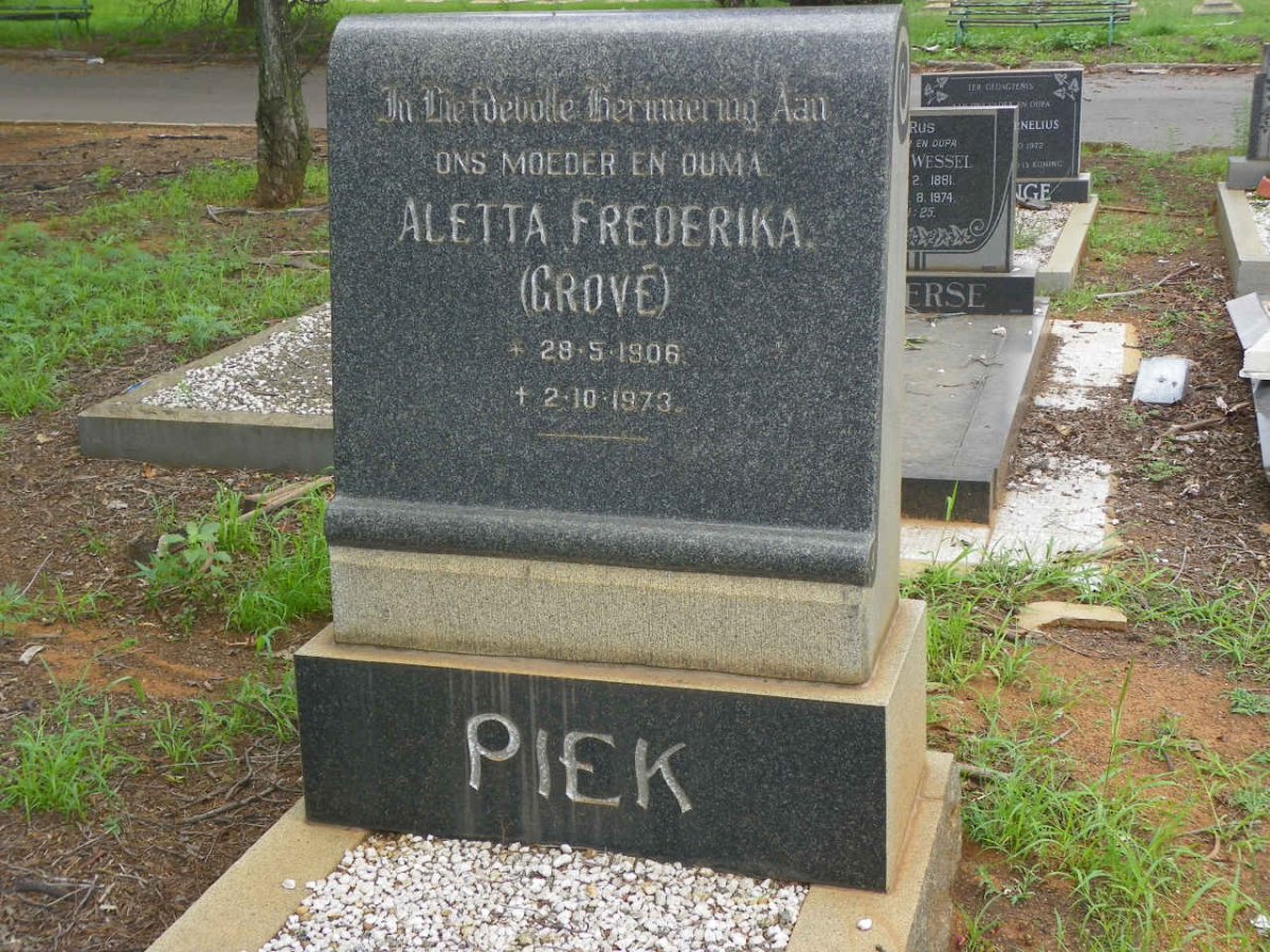 PIEK Aletta Frederika nee GROVÉ 1906-1973