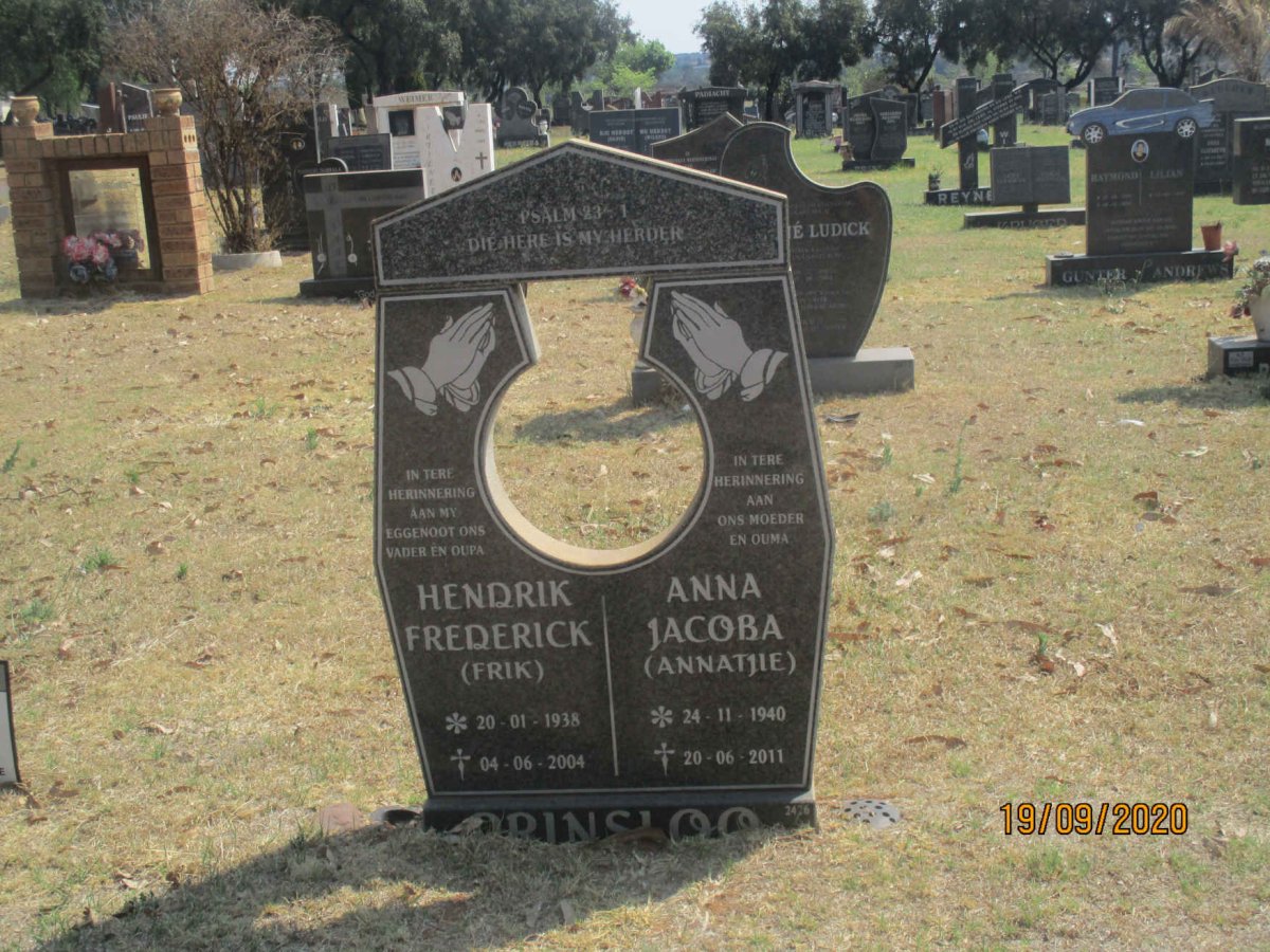 PRINSLOO Hendrik Frederick 1938-2004 &amp; Anna Jacoba 1940-2011
