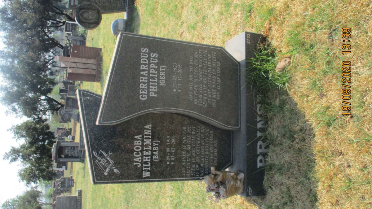 PRINSLOO Gerhardus Philippus 1923-2005 &amp; Jacoba Wilhelmina 1919-2005