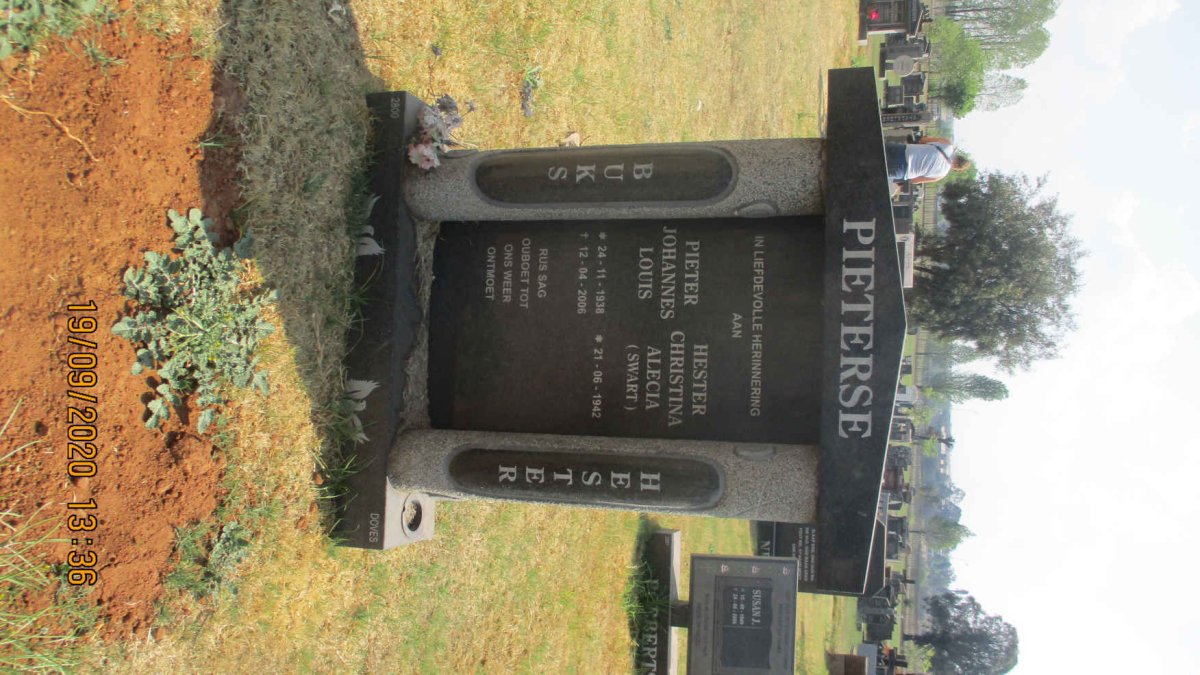 PIETERSE Pieter Johannes Louis 1938-2006 &amp; Hester Christina Alecia SWART 1942-