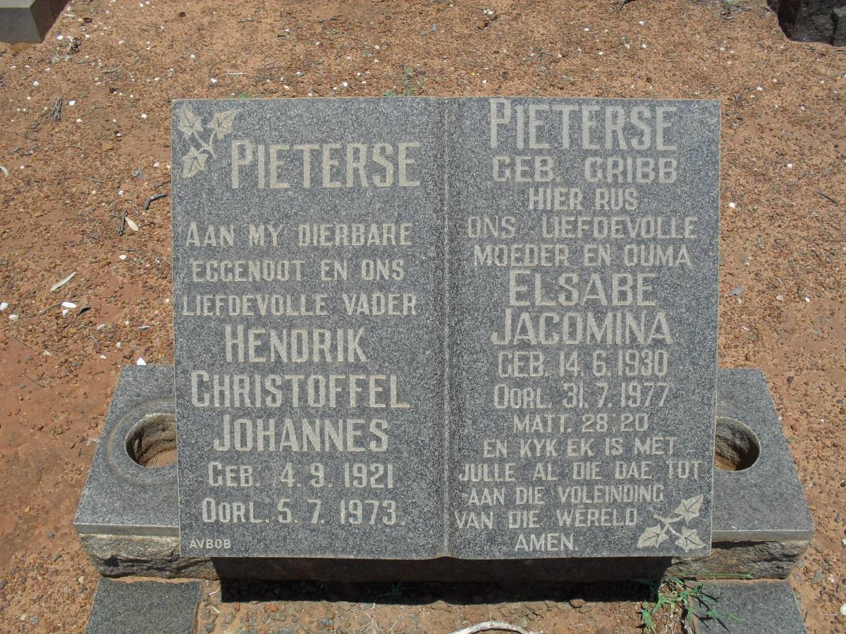 PIETERSE Hendrik Christoffel Johannes 1921-1973 &amp; Elsabe Jacomina GRIBB 1930-1977