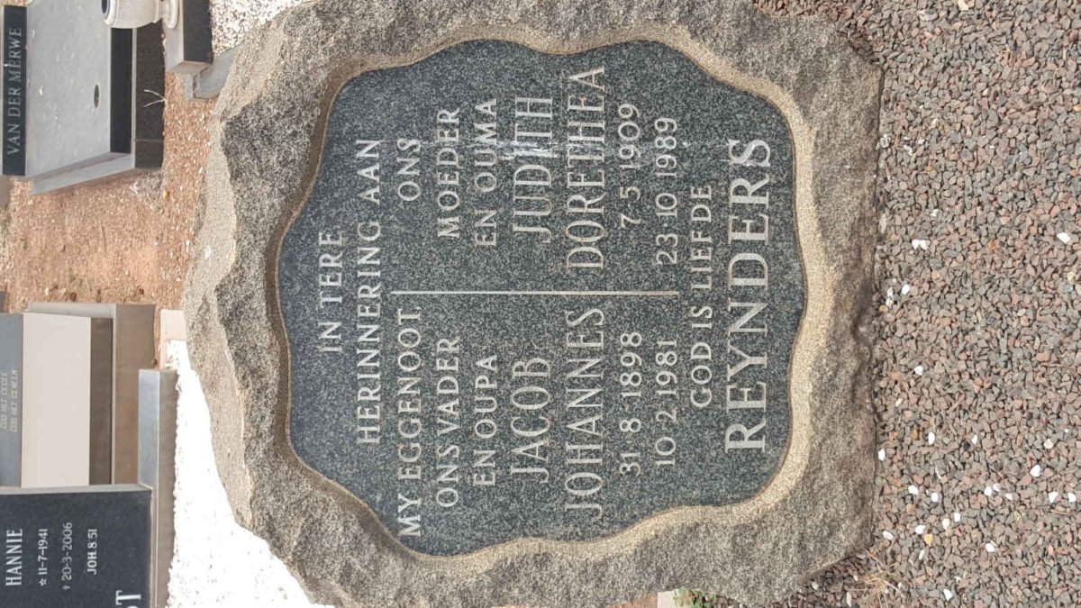 REYNDERS Jacob Johannes 1898-1981 &amp; Judith Dorethea 1909-1989