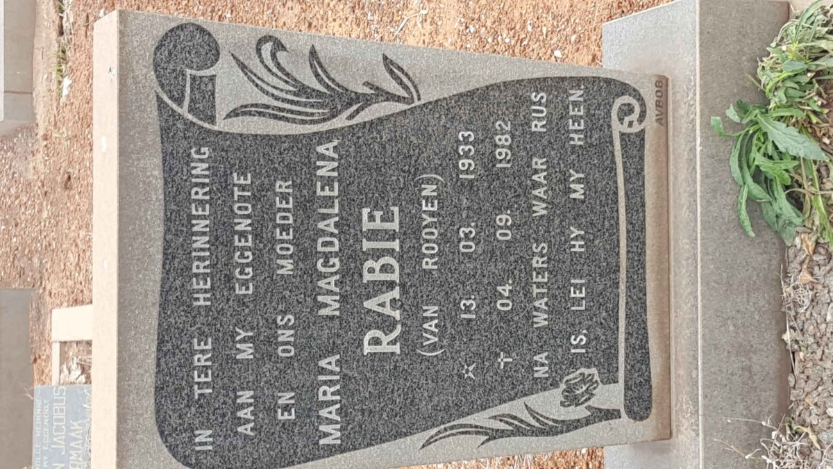 RABIE Maria Magdalena nee VAN ROOYEN 1933-1982