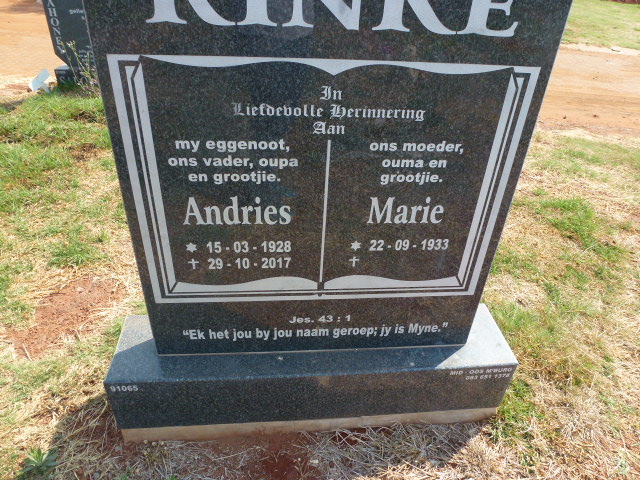 RINKE Andries 1928-2017 &amp; Marie 1933-