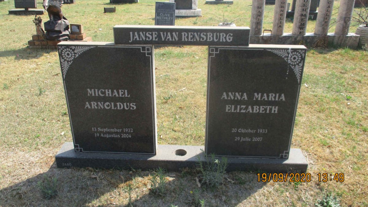 RENSBURG Michael Arnoldus, Janse van 1932-2004 &amp; Anna Maria Elizabeth 1933-2007