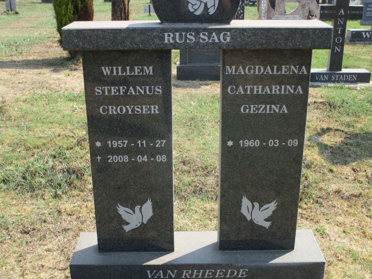 RHEEDE Willem Stefanus Croyser, van 1957-2008 &amp; Magdalena Catharina Gezina 1960-
