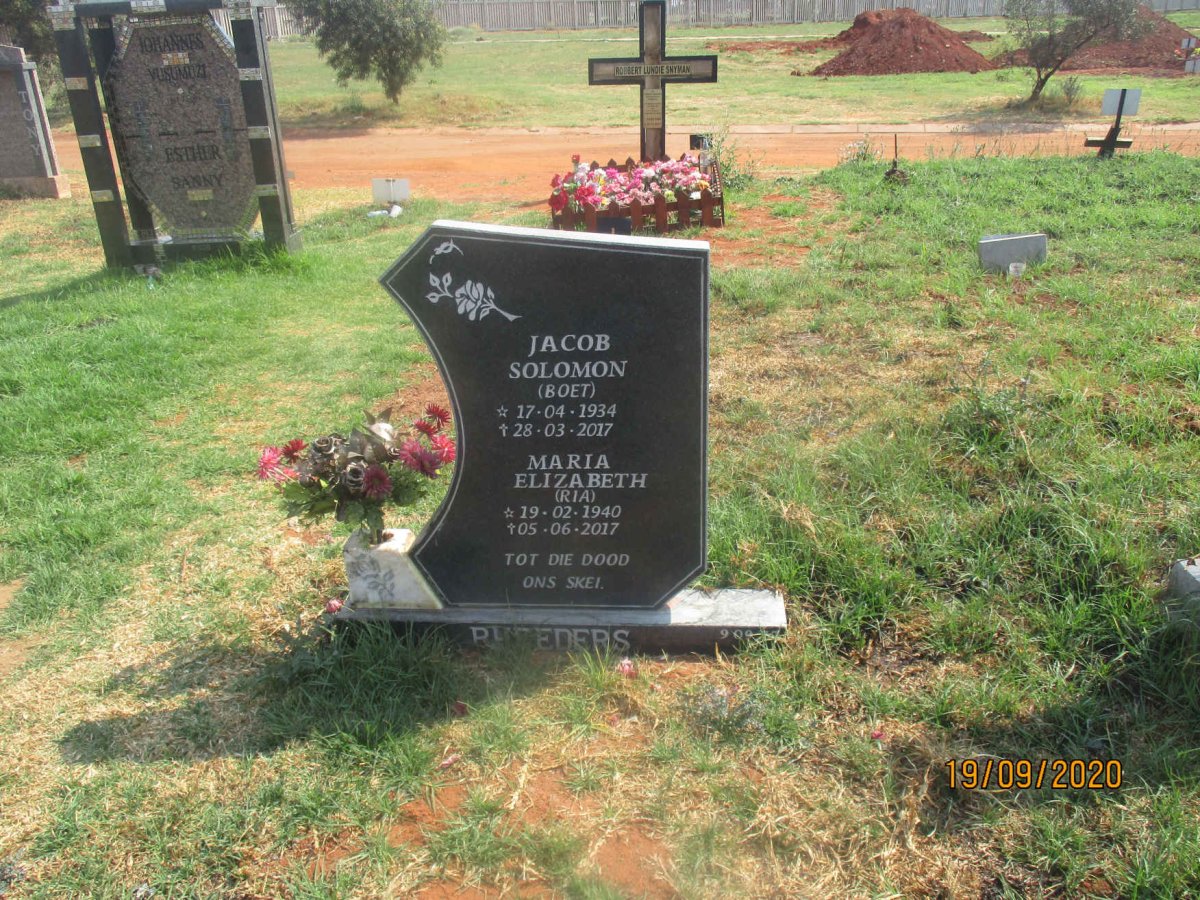 RHEEDERS Jacob Solomon 1934-2017 &amp; Maria Elizabeth 1940-2017