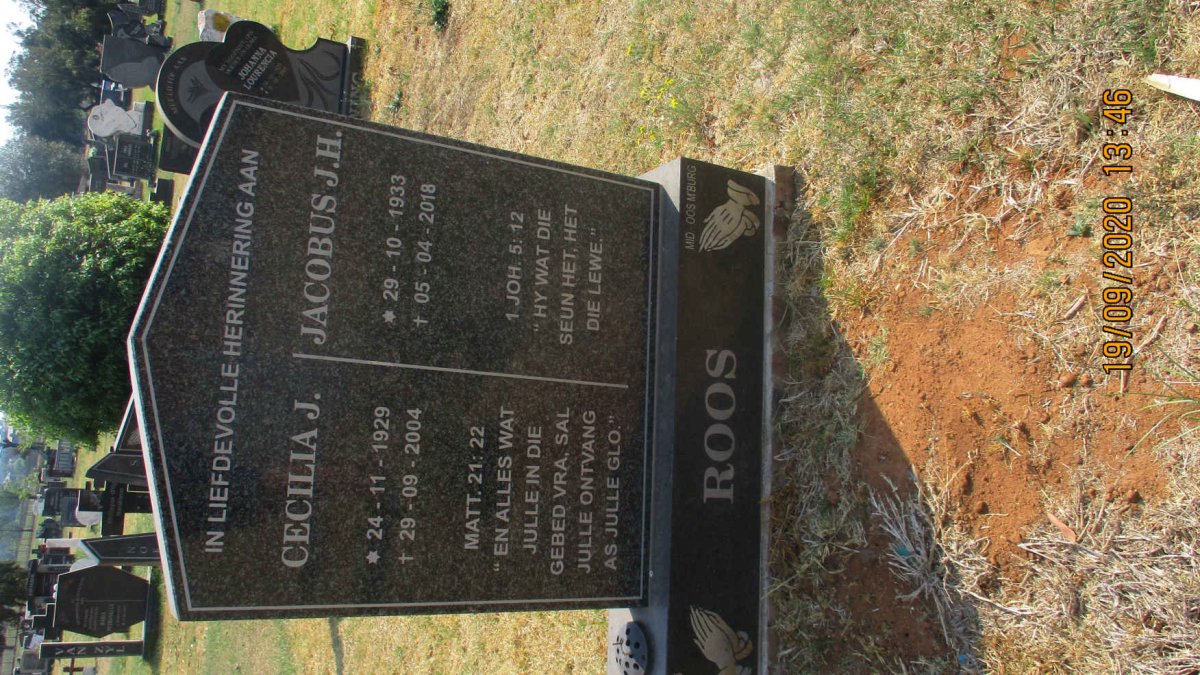 ROOS Jacobus J.H. 1933-2018 &amp; Cecilia J. 1929-2004