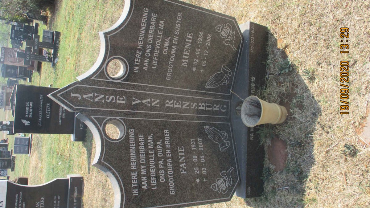 RENSBURG Fanie, Janse van 1931-2007 &amp; Mienie 1934-2008