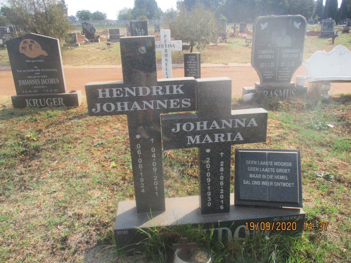 STRYDOM Hendrik Johannes 1924-2011 &amp; Johanna Maria 1930-2016