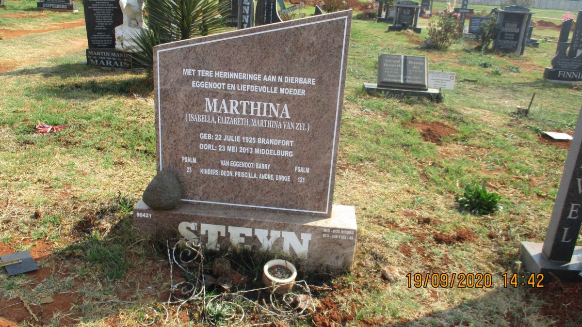 STEYN Isabella Elizabeth Marthina nee VAN ZYL 1925-2013
