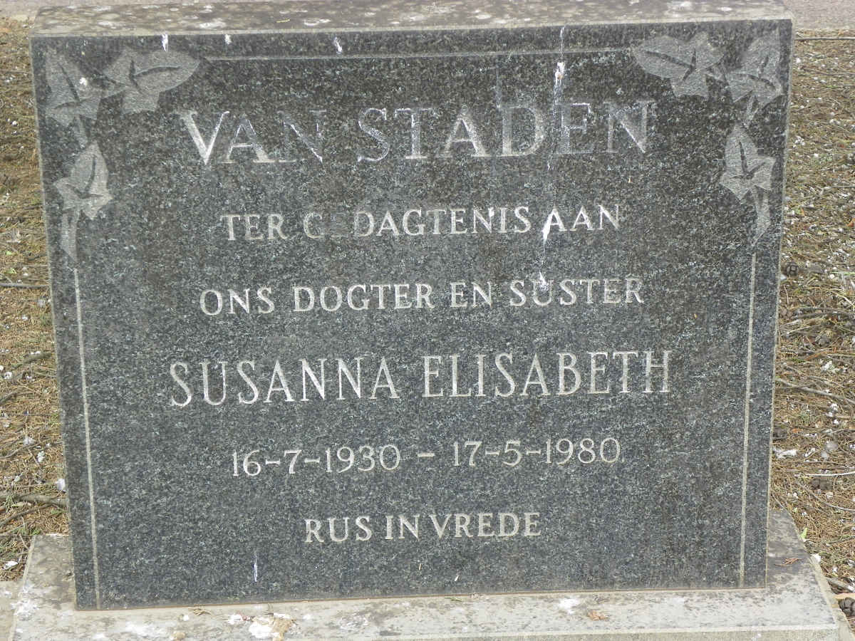 STADEN Susanna Elisabeth, van 1930-1980