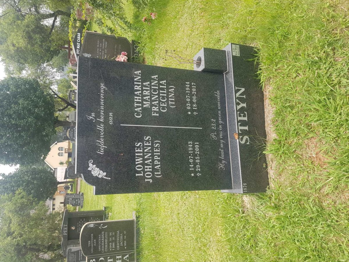 STEYN Lowies Johannes 1943-2001 &amp; Catharina Maria Francina Cecilia 1944-2017