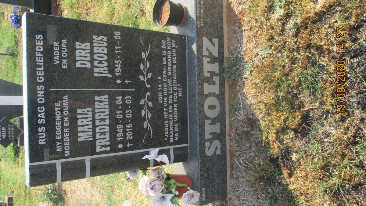 STOLTZ Dirk Jacobus 1945- &amp; Maria Frederika 1949-2016